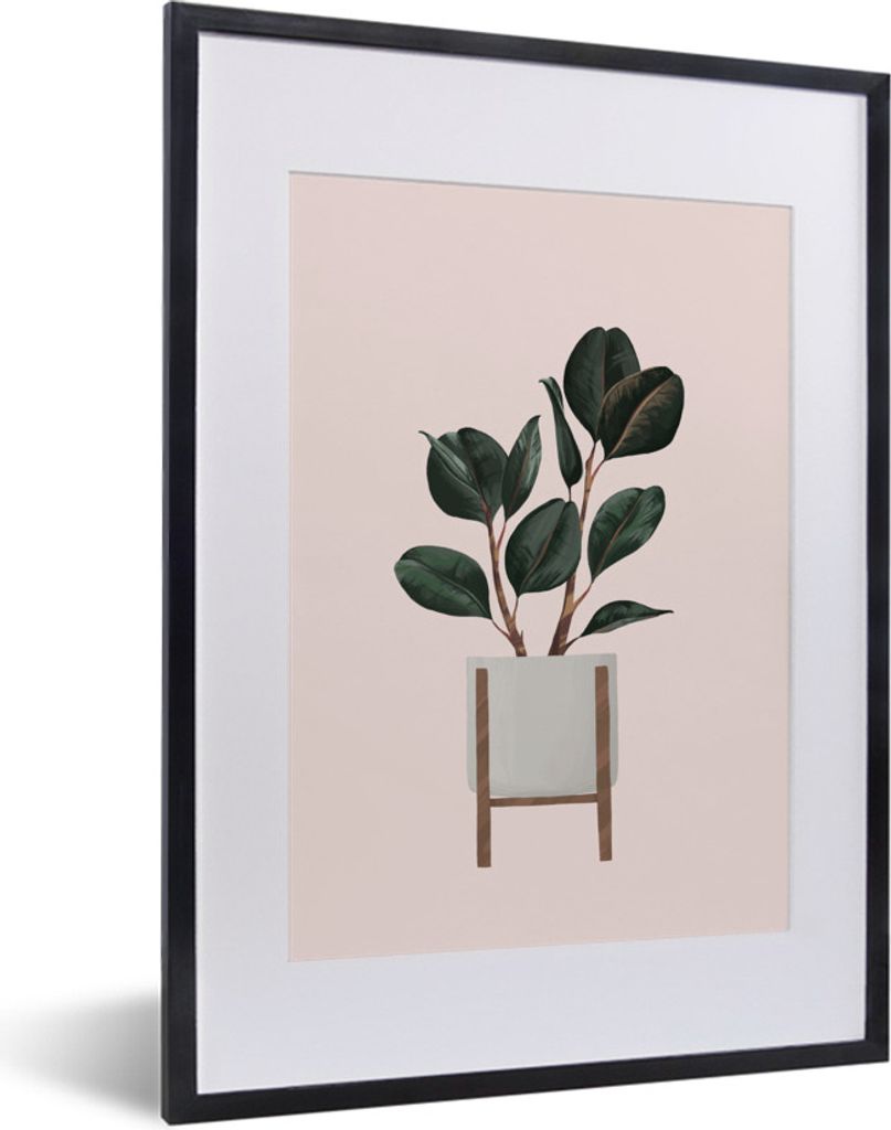 MuchoWow MuchoWow Gerahmtes Poster Pflanzen - Blumentopf - Pastell 30x40 cm - Poster mit zchwarzem Bilderrahmen - Wandposter Schlafzimmer