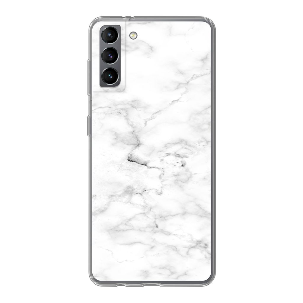 MuchoWow Handyhülle Schutzhülle Hülle für Samsung Galaxy S21 Plus Marmor - Weiß - Grau Silikon Softcase Handy Hülle - Handy-Tasche