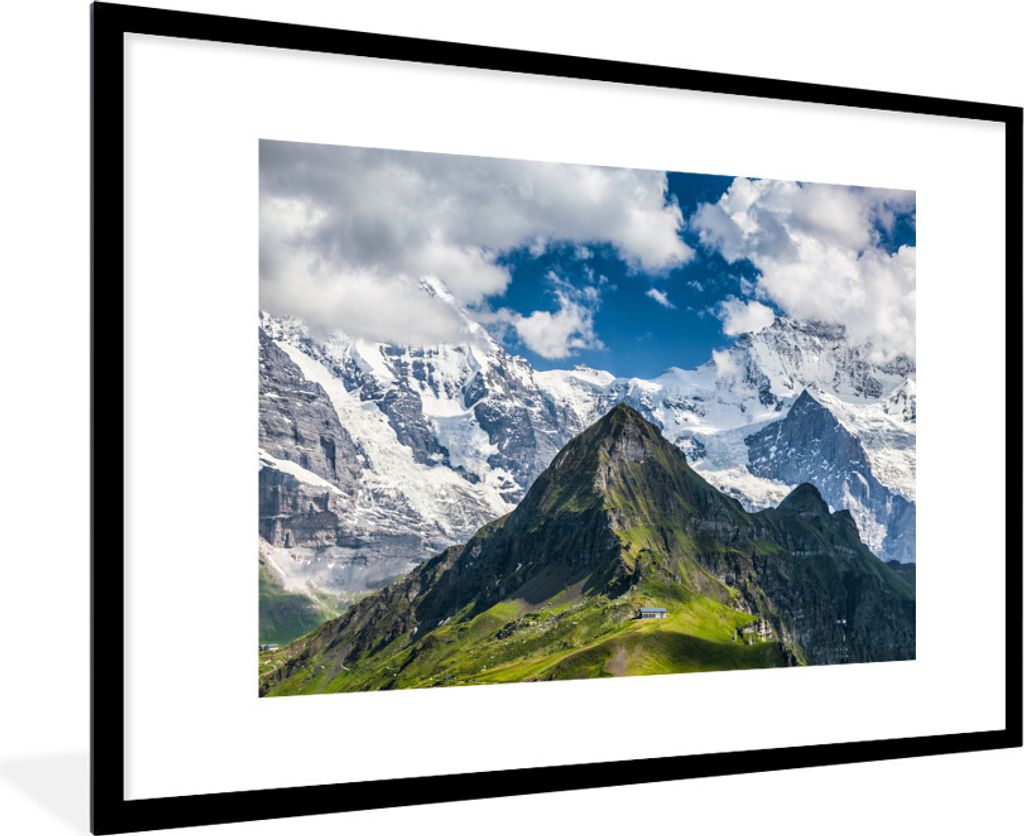MuchoWow Gerahmtes Poster Blick auf Mönch und Jungfrau am Schweizer Eiger 90x60 cm - Poster mit Schwarzem Bilderrahmen Wandposter Rahmen Foto Bi...