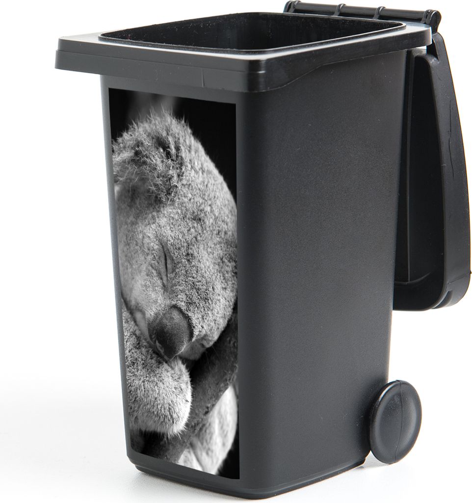 MuchoWow Mülltonnenaufkleber Schlafender Koala auf schwarzem Hintergrund 44x98 cm - Containeraufkleber - Aufkleber - Mülltonnen-Aufkleber