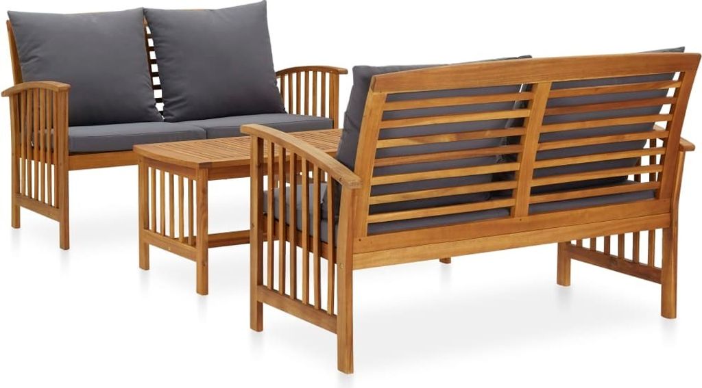 3-tlg. Garten-Lounge-Set mit Auflagen Massivholz Akazie