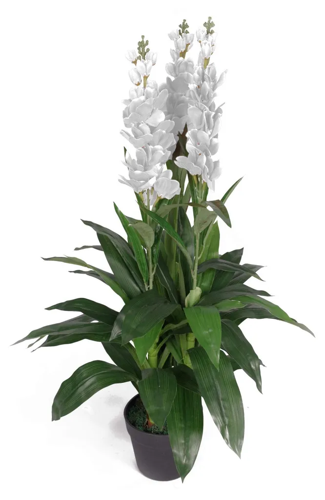 Orchidée Cymbidium artificielle blanche 100 cm : déco sans entretien