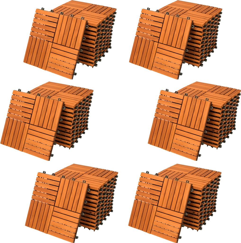 Casaria Holzfliesen FSC -zertifiziertes Akazien- oder Eukalyptusholz Terrassenfliesen Klickfliesen 30x30cm Garten Balkon, Model:66x Akazie Quattro...