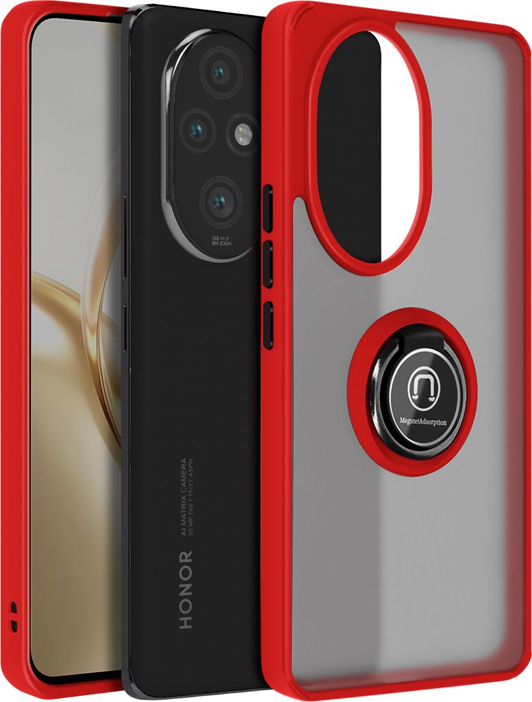 Avizar, Handyhülle für Honor 200 Pro Metallring, Video-Halterung, Rot