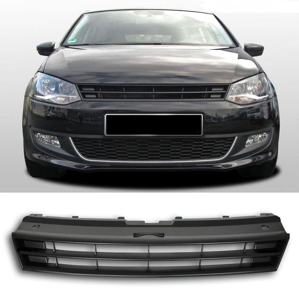 Kühlergrill Sportgrill Gitter Front Grill ohne Emblem Schwarz für VW Polo V 6R – Produktansicht