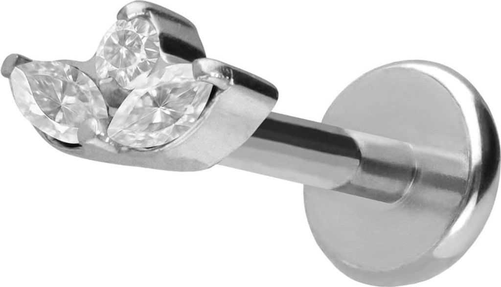 Ohrpiercing, Nasenpiercing Titan Labret mit Push Fit LOTUSBLÜTE Silber Stablänge: 9mm | Stabstärke: 1mm