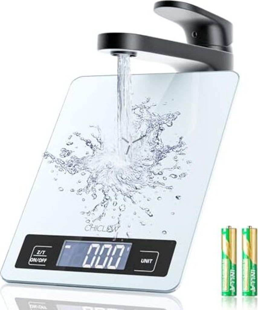 Digitalküchenschulen Glas, 5 kg Skala, elektronische Haushaltsküche, wasserdichtes LCD -Display, 1 g genaue Tara -Funktion