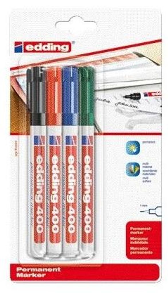 Edding - Filzstift 400 rund sortiert 1mm Blister à 4 Stück