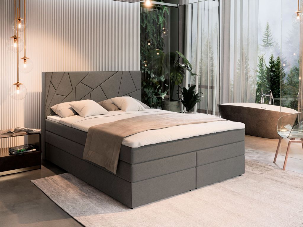 Masseno Boxspringbett TRANI 160x200 cm Komplett-Set mit Bonell Matratze und Topper, Polsterbett mit Bettkästen -Grau, INARI 94