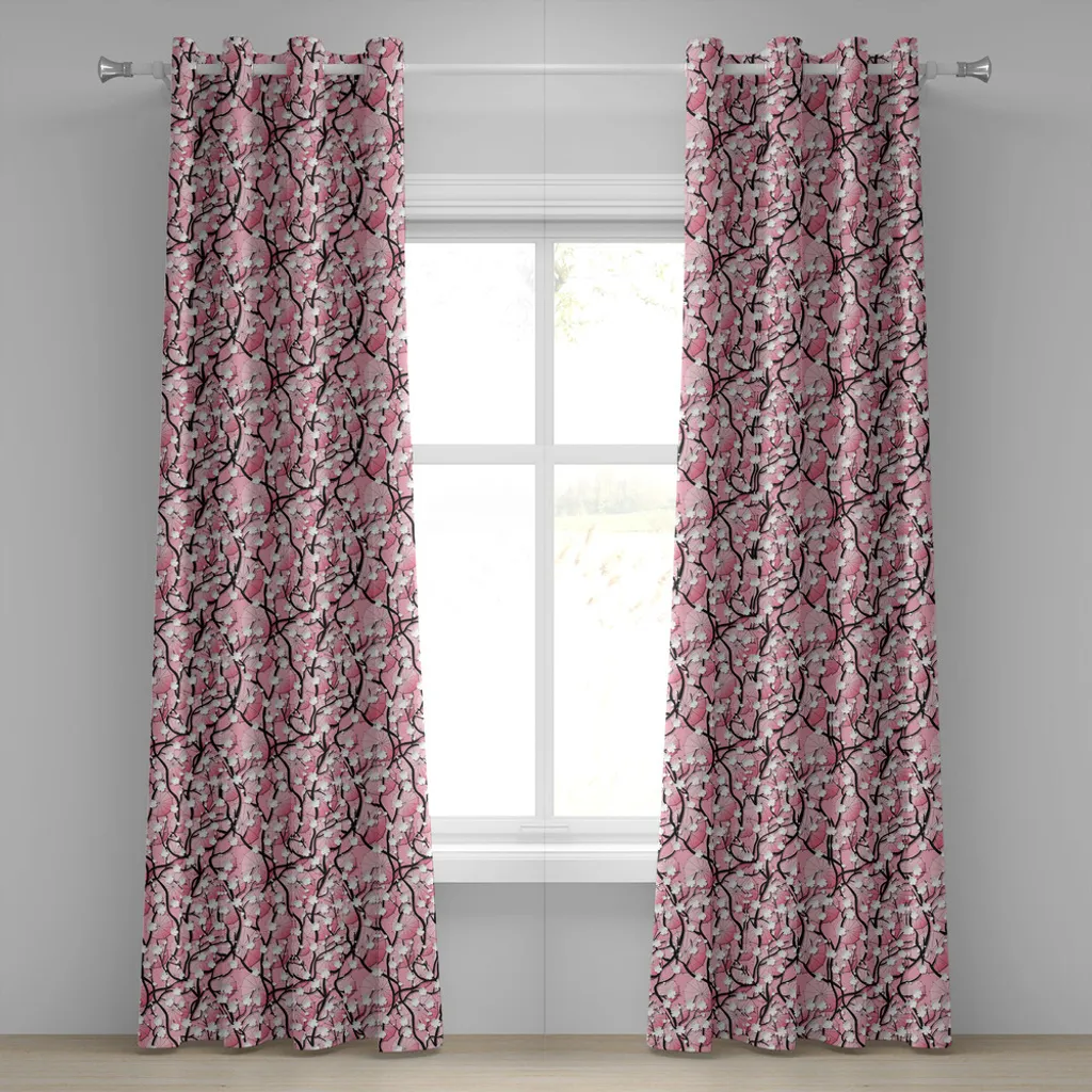 Tenda ABAKUHAUS Fiori di Ciliegio 280x175cm - Stile Giapponese Nero Rosa