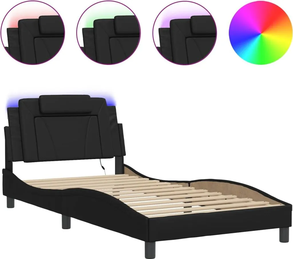 vidaXL Sommier Viana Noir avec LED 100x203 cm pour un Sommeil Moderne