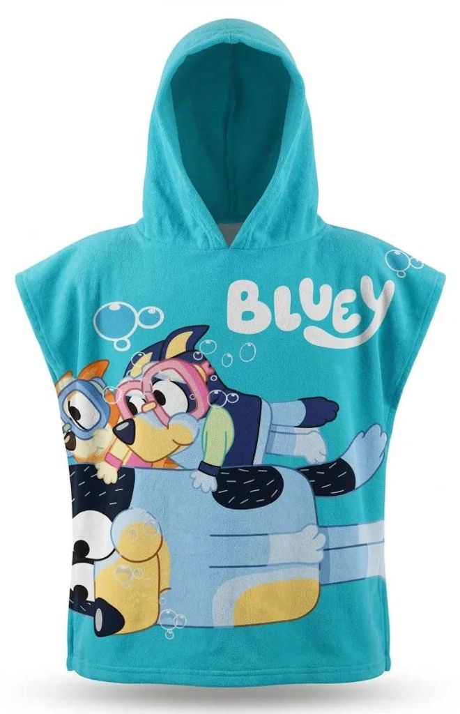 Bluey und Bingo Kinder Mikrofaser Poncho Badeponcho mit Kapuze 55x110 cm