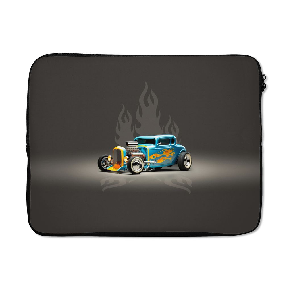 MuchoWow Laptop Hülle 15 Zoll Auto - Oldtimer - Flammen - Blau Laptoptasche - Laptoptasche - Sleeve - Rundum-Schutz
