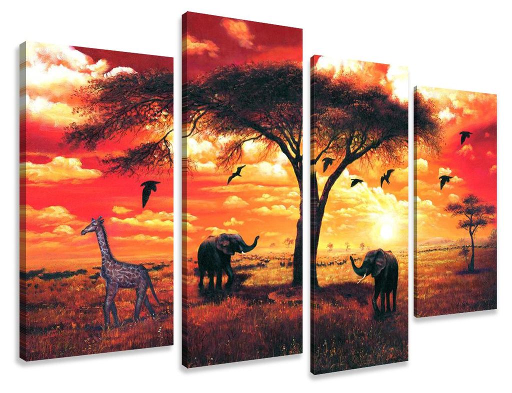 6165 Afrika Savanne Leinwandbild 4-teilig 130x80 cm