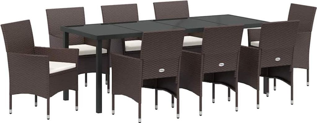 vidaXL Garten Essgruppe mit Kissen 9 pcs Braun Poly-Rattan