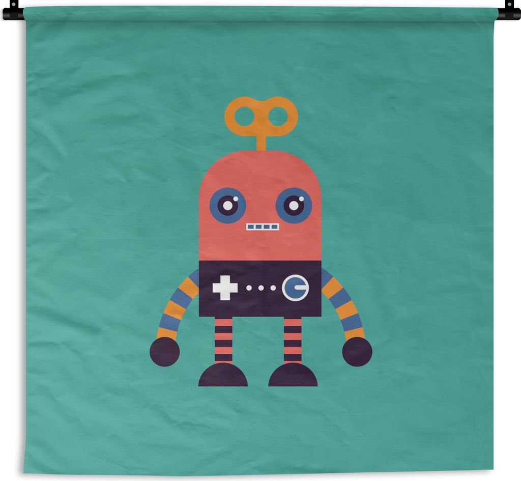 MuchoWow Wandteppich Wandbehang Roboter - Spielzeug - Gesicht - Rosa - Jungen - Kinder 150x150 cm Tapisserie Dekoration Wandtuch - Wohnaccessoire...