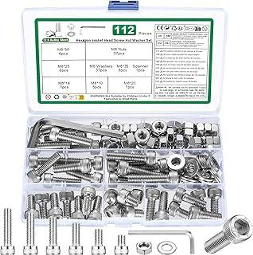 112 Stk M8 Schrauben Set, Zylinderschrauben Muttern Set, Sechskantschrauben mit Muttern Set, Gewindeschrauben mit Innensechskant Schrauben Set, Mas...
