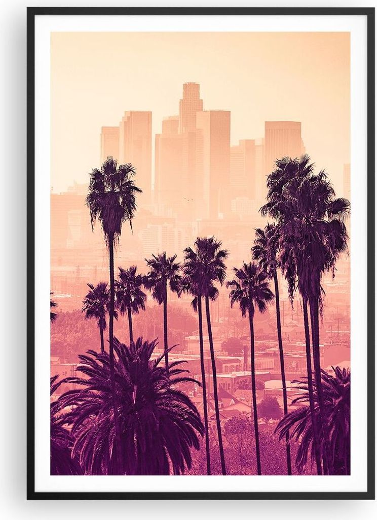 Gerahmtes Poster - Schwarzer Rahmen - Elche Angeles Palmen - 70x100 cm - Wand Bild - Wanddeko - Wandbilder - Kunstposter - Wandposter - Bilderrahme...