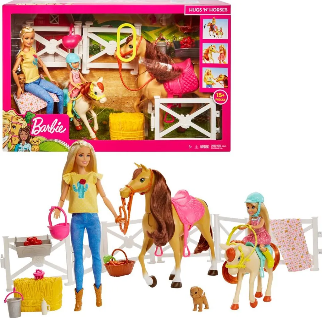 Barbie et Chelsea Hugs 'N' Horses - Jeu d'Équitation et Soins aux Animaux