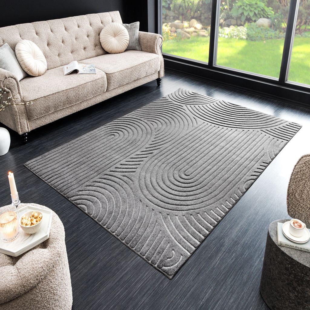riess-ambiente Moderner Teppich ART DECO 230x160cm grau Kurzflor Indoor Hoch-Tief-Effekt Wohnzimmerteppich Kurflor-Teppich