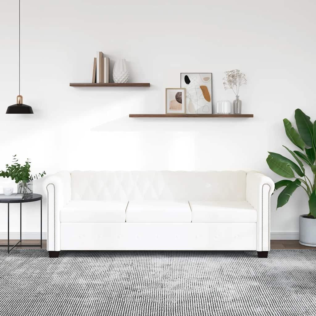 vidaXL Pohovka Chesterfield s 3 sedadly z Imitace kůže bílá Obrázek produktu 
