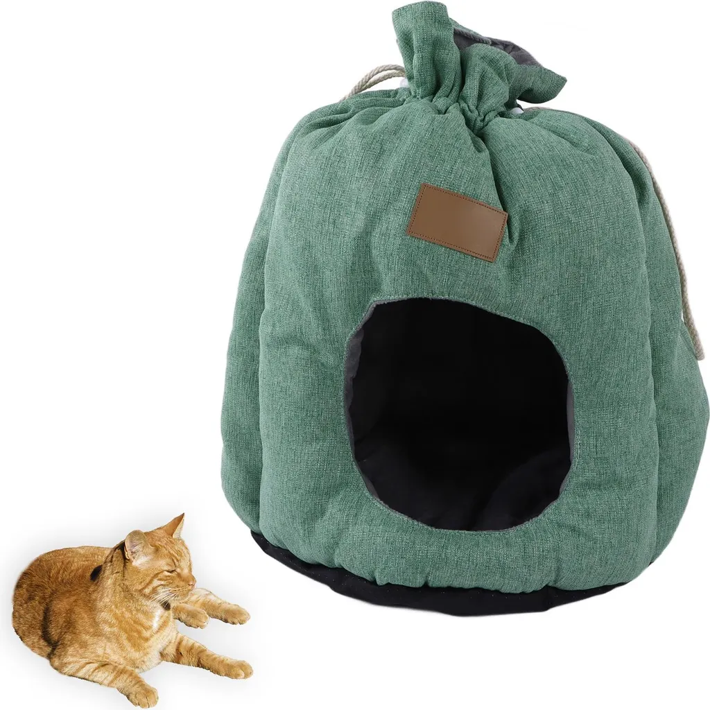 Sac de couchage thermique pour chat avec cordon ajustable vert olive