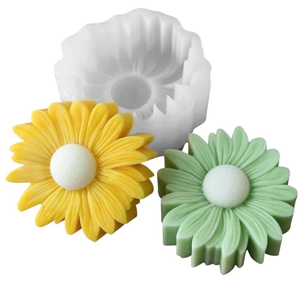 Silikonformen mit Blumenmotiv, 2 Stück, Gänseblümchen, Chrysanthemen, 3D-Form für Seife, Modelliermasse, Kerzen, Duftstoffe, Aromatherapie, Wac...