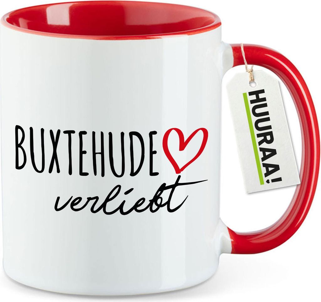 Huuraa Kaffeetasse Buxtehude verliebt 330ml Rot Keramik Kaffeebecher Geschenkidee