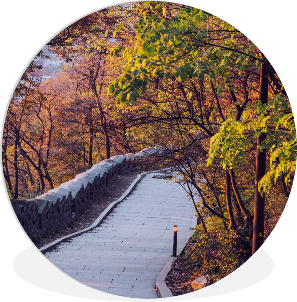 MuchoWow Rundes Wandbild - Runde Bilder Treppe zum Namsan in Zuis Korea Ø 30 cm Kreis Wanddekoration Kunststoff - Wandkreis - Wandschmuck - Schl...
