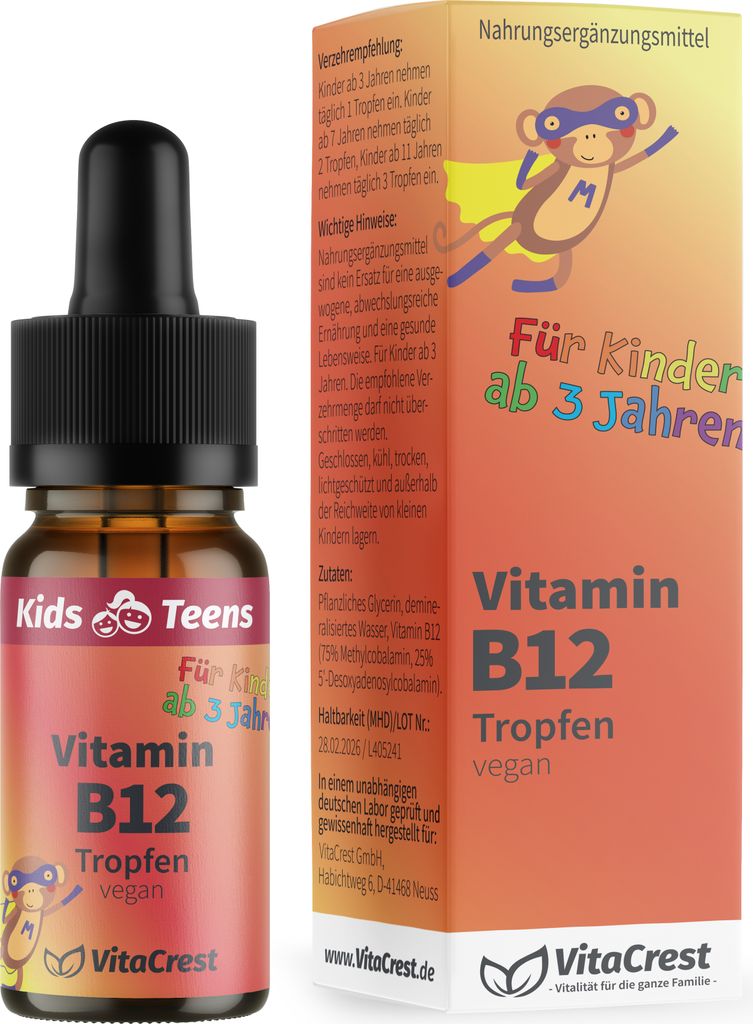 Vitamin B12 Tropfen für Kinder ab 3 Jahren - deutsches Produkt - ohne Alkohol & 100% vegan | Vitamin B Kinder Vitamine für Kleinkinder