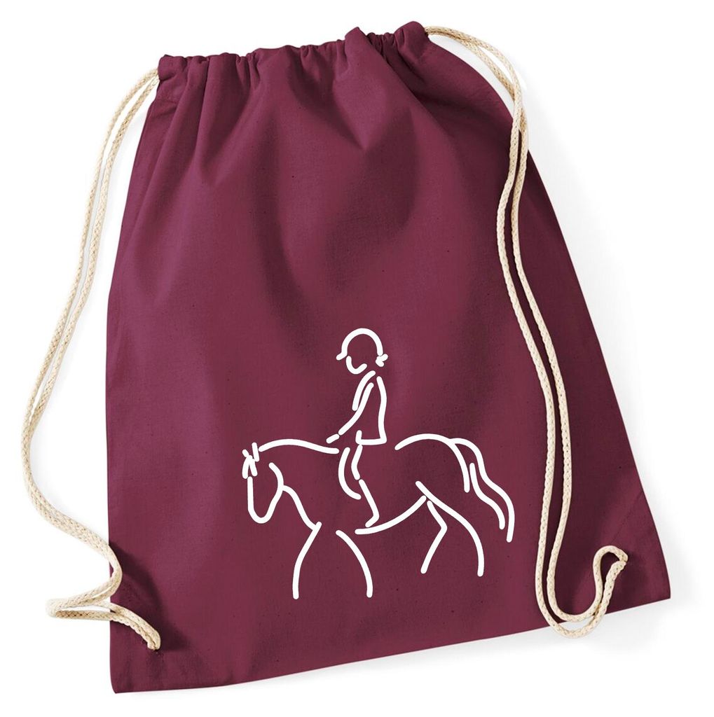Huuraa Turnbeutel Reiten Pferd 12 Liter Burgundy Baumwolle Rucksack Geschenkidee