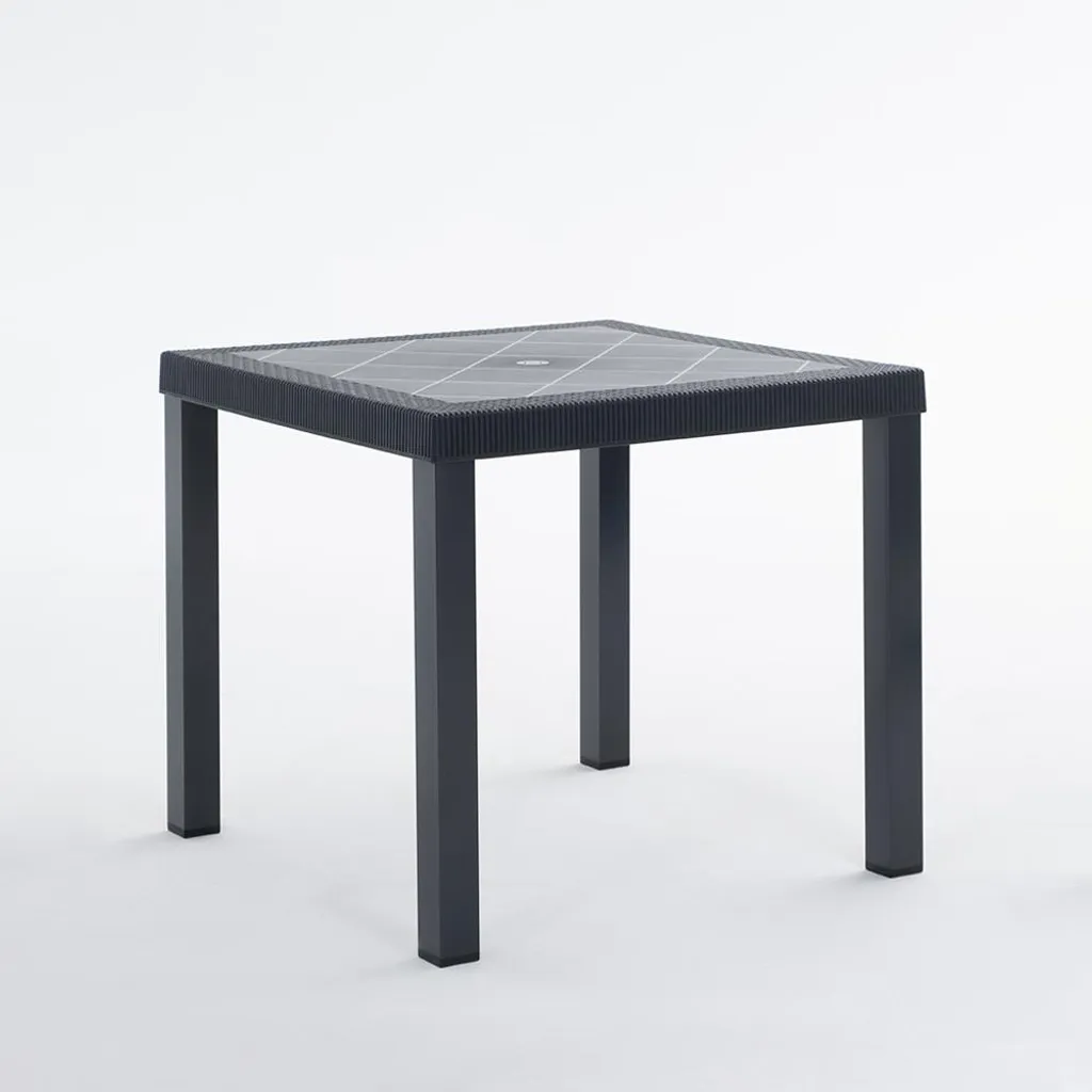 Tavolo Outdoor Raul 82x82 cm - Effetto Rattan Antracite con Foro