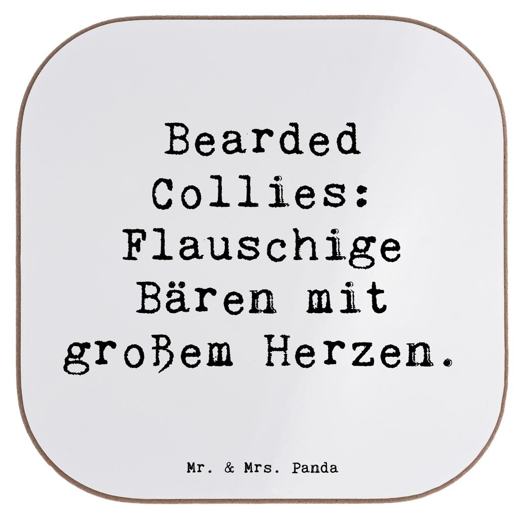 Mr. & Mrs. Panda Untersetzer für Gläser Spruch Bearded Collie Bärenherz - Weiß - Geschenk, Tischuntersetzer, Tassenuntersetzer, Coaster, Hunder...