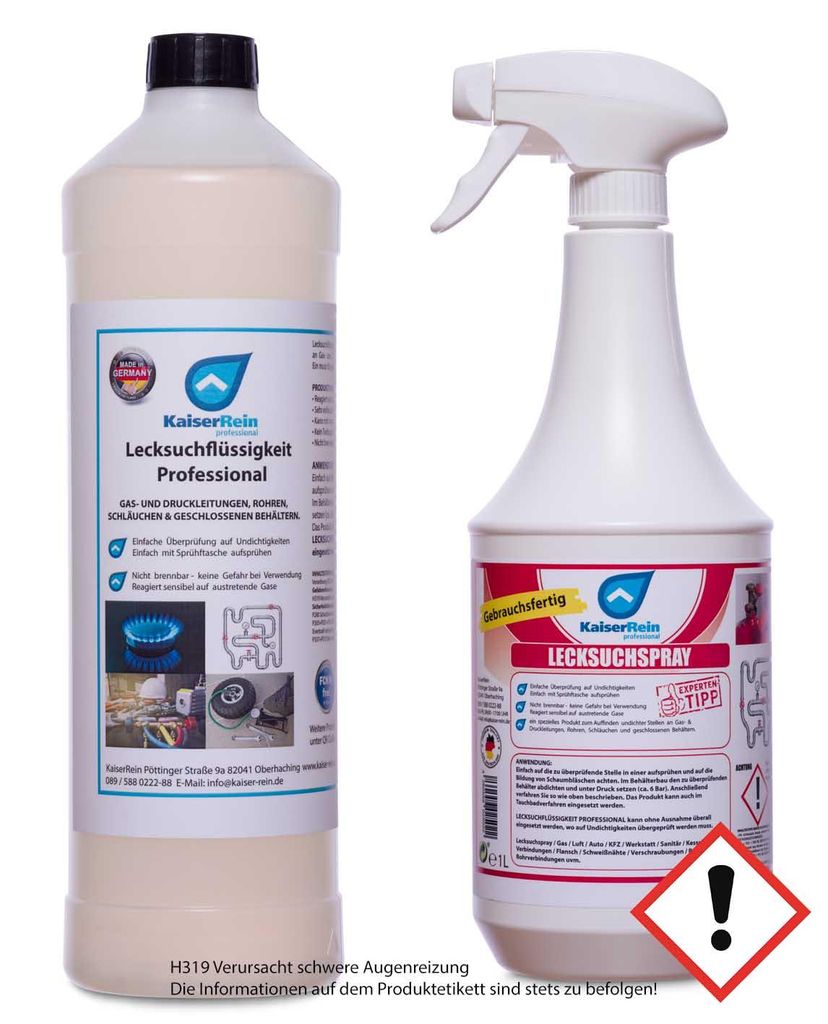 KaiserRein Professionelles Lecksuchspray 1L Konzentrat = 20L Leck such Spray inkl. Sprayflasche einfaches finden von undichten Stellen bei Gas, Luf...