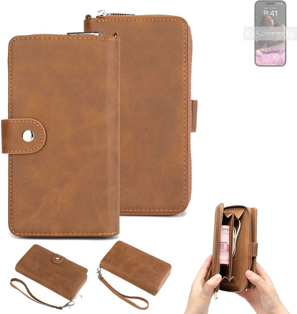 K-S-Trade Handyhülle Schutzhülle kompatibel mit Apple iPhone 14 Pro Max & Portemonnee Tasche Handytasche Case Etui Geldbörse Wallet braun (1x)