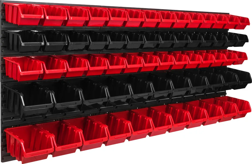 Panneau à outils mural 173x78 cm avec 64 boîtes de rangement rouges