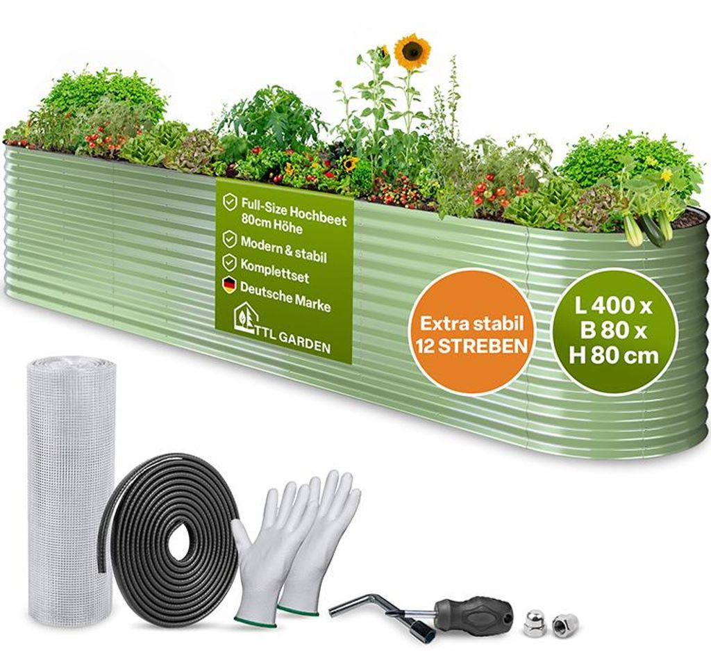 TTL GARDEN Hochbeet Nature XXL 400×80×80 cm – Metall Produktbild  KI-generiertes Bild