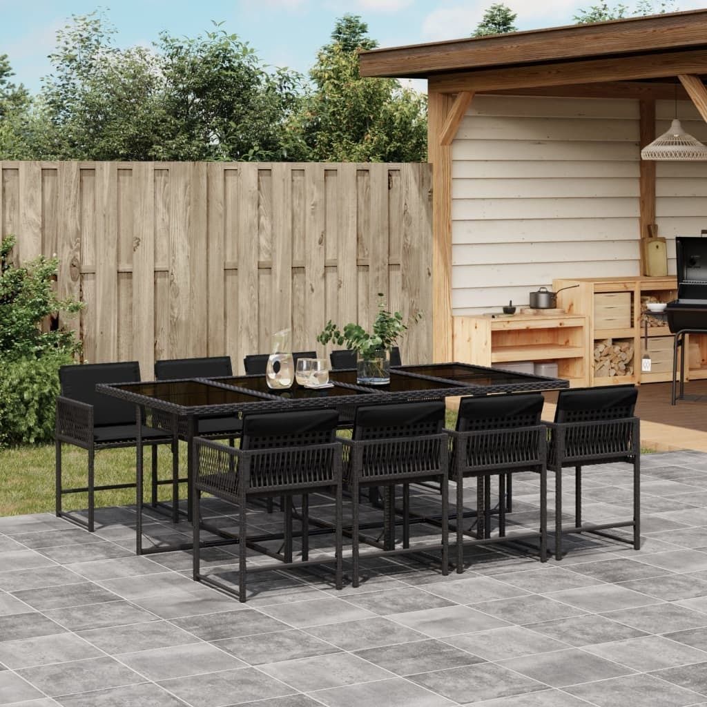 Möbel 9-tlg. Garten-Essgruppe mit Kissen Schwarz Poly Rattan - Loungegruppe 3211459