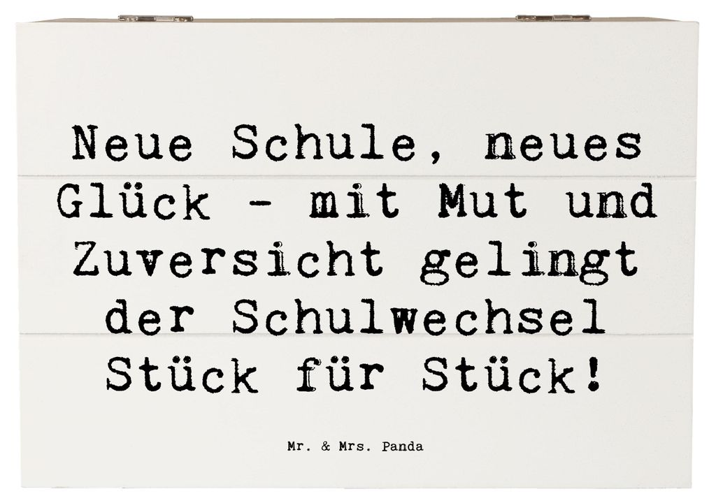 Mr. & Mrs. Panda Kiste Spruch Einen Schulwechsel bewältigen 22 x 15 cm - Weiß - Geschenk, Schatzkiste, Box aus Holz, Vertrauem, Zuversicht, Holzk...