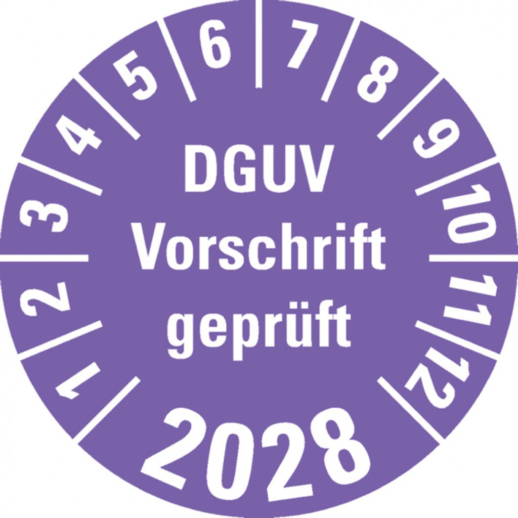 Dreifke Prüfplakette DGUV Vorschrift 2028, violett, Doku.folie, Ø 30...