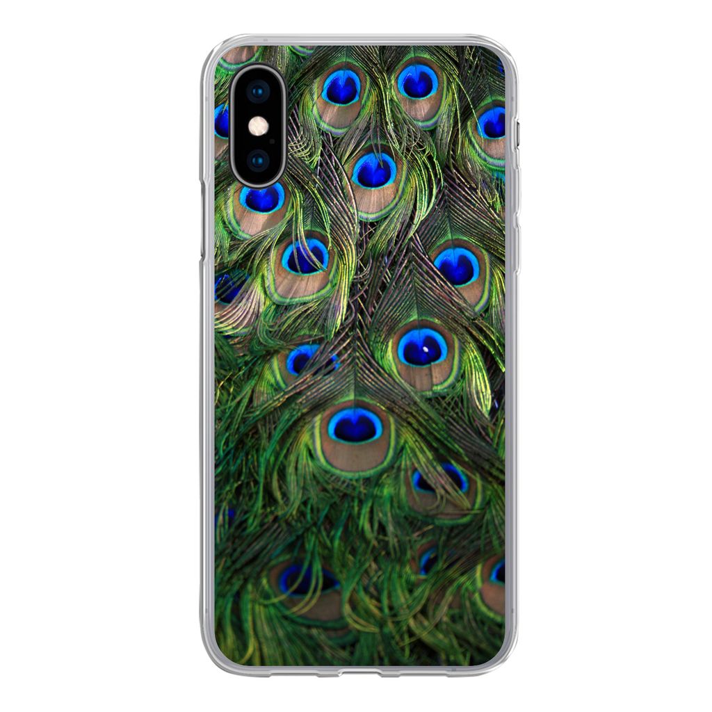 MuchoWow Handyhülle Schutzhülle Hülle für iPhone X Nahaufnahme von Pfauenfedern Silikon Softcase Handy Hülle - Handyhülle