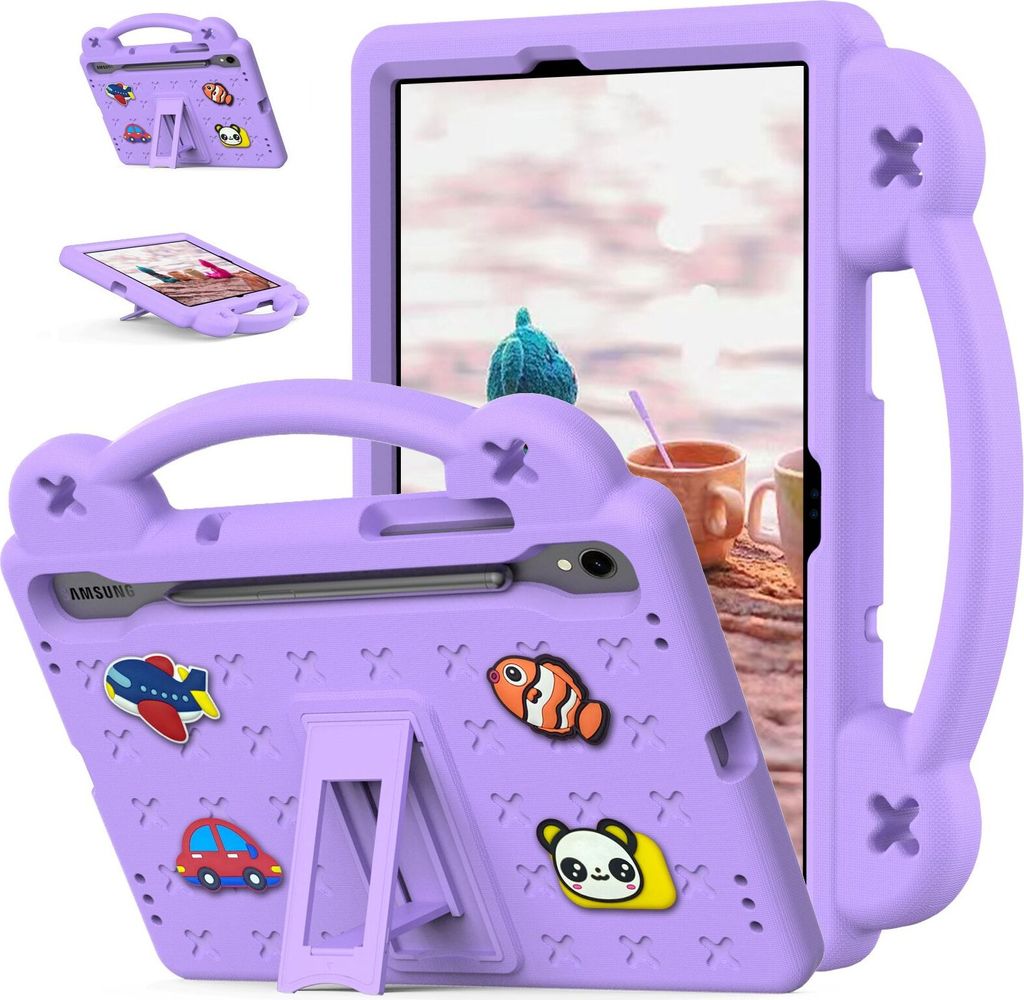 Schutzhülle für Samsung Galaxy Tab S9 FE/Tab S9/Tab S8/Tab S7 11" 2020/2022/2023 Niedliche Hülle für Kinder, Stoßfest mit Griff und Ständer Lila