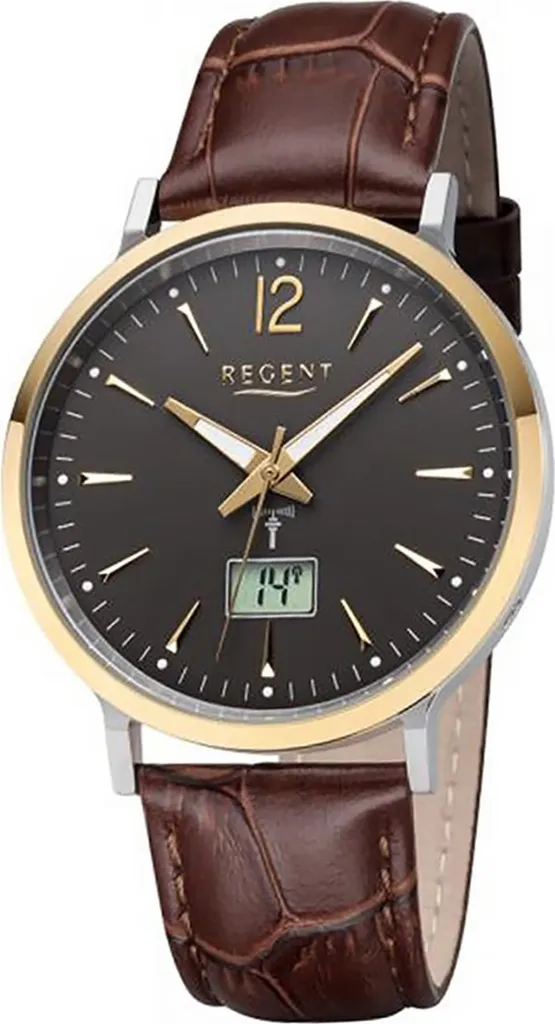 Montre homme Regent FR-244 - Bracelet cuir brun et affichage hybride précis