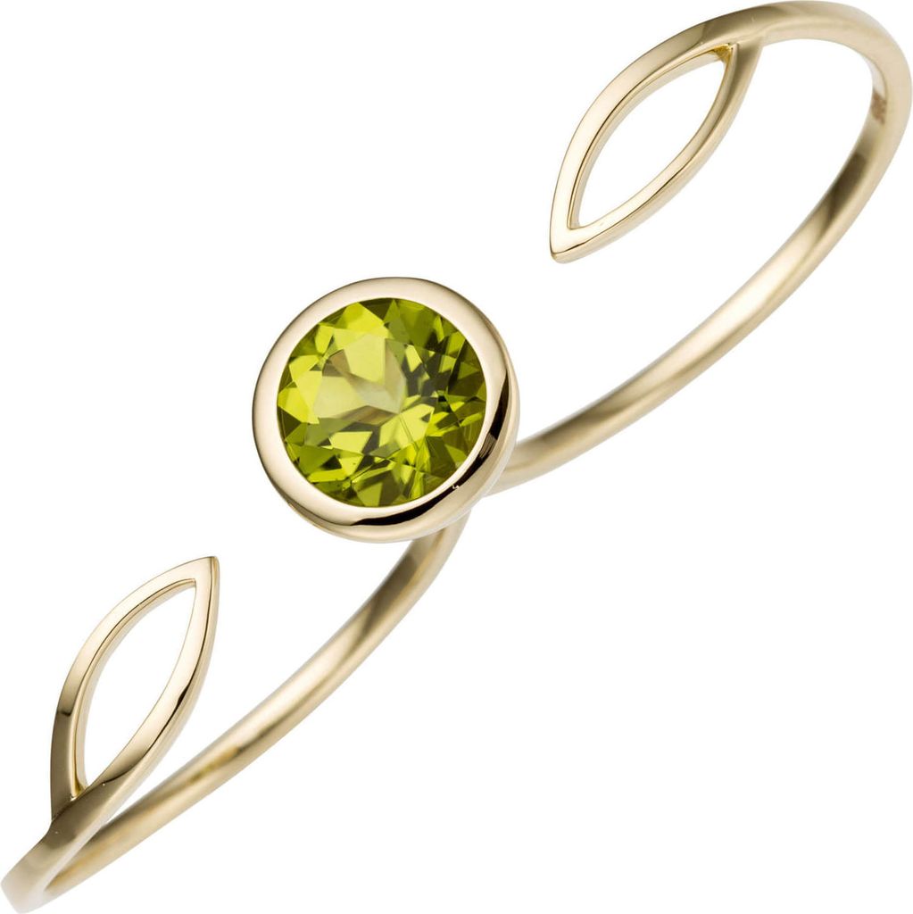 Ring Wrap Damenring für zwei Finger mit grünem Peridot, rund, 585 Gold Gelbgold Innenumfang 56mm Ø17.8mm