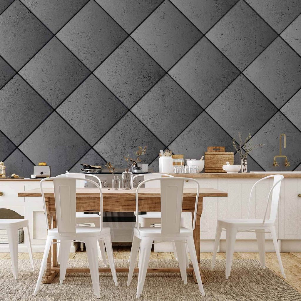 Vlies Fototapete - Grey symmetry - geometric pattern in concrete pattern with black joints 300x210 cm Muster f-A-10033-a-a