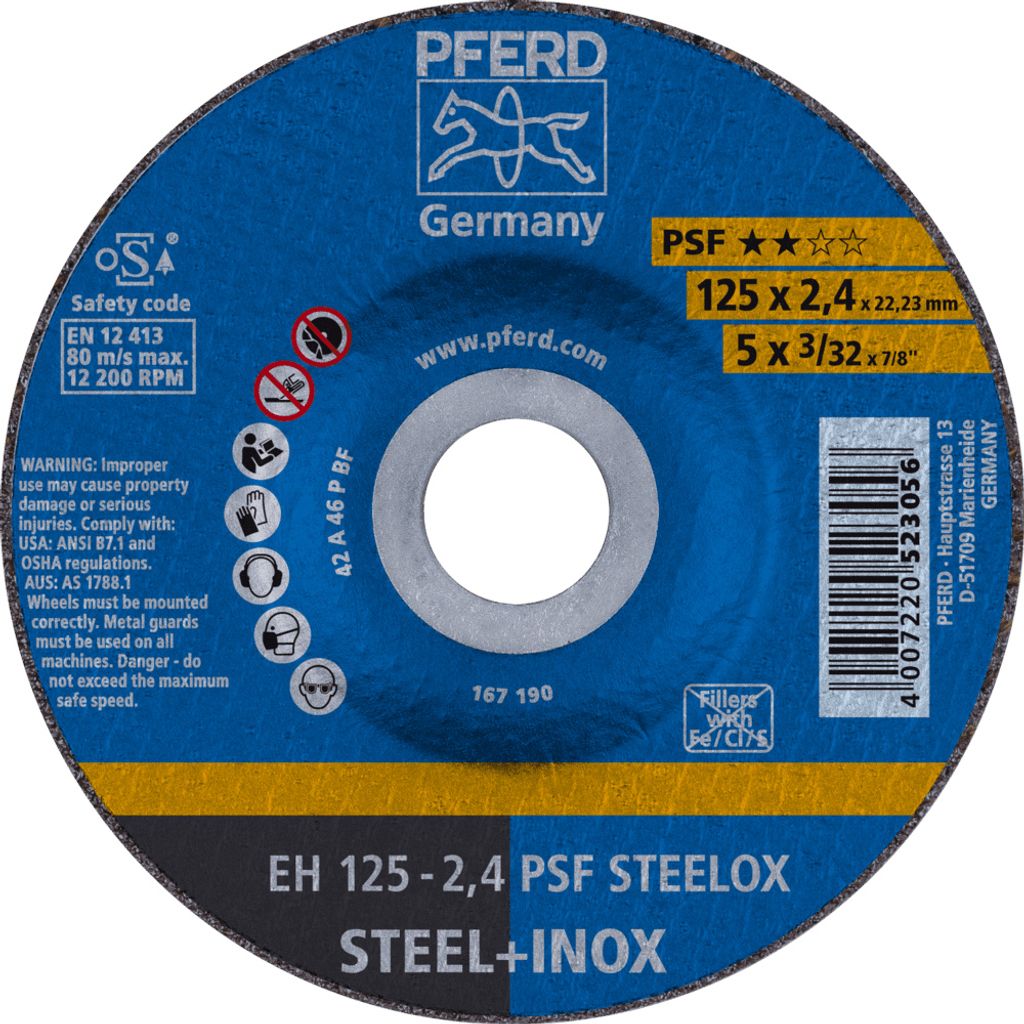 PFERD TOOLS Trennscheibe EH 125x2,4x22,23 mm gekröpft Universallinie PSF STEELOX für Stahl/Edelstahl