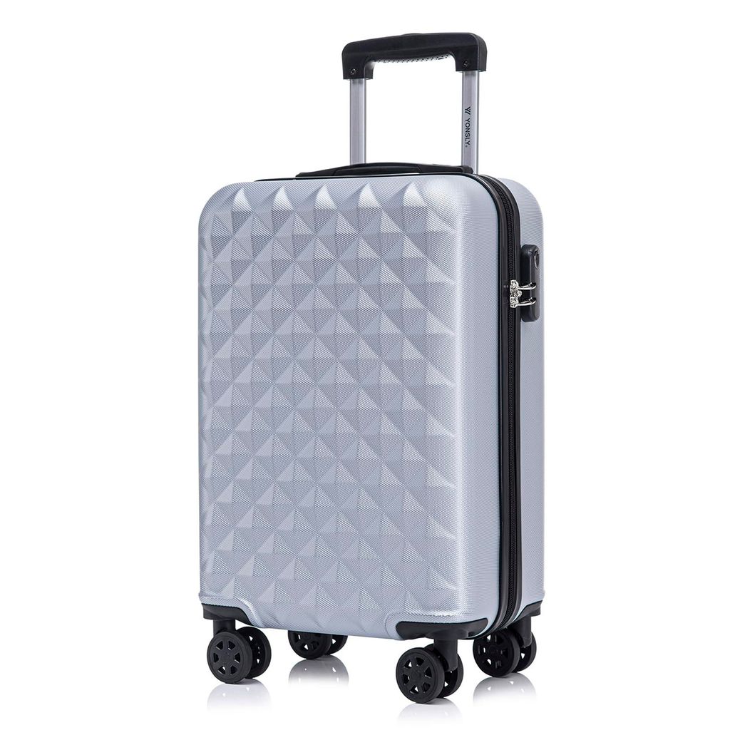 Koffer Trolley Reisekoffer Suitcase, Rollkoffer Handgepäck ,mit 4 Rollen360°, Hartschalenreisekoffer, Zahlenschloss, Weicher Gummigriff (M,Silber)