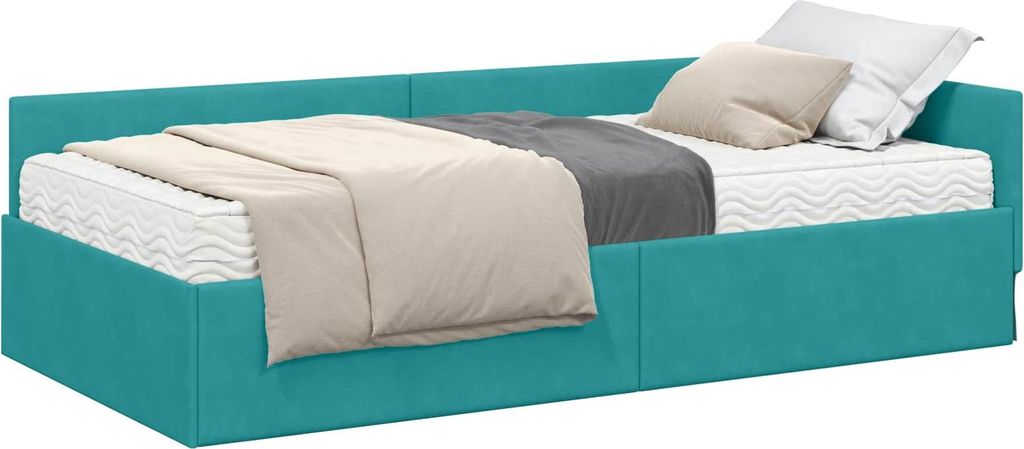 vidaXL Eckbettgestell mit Matratze Sonstiges 2 pcs Türkis Samt