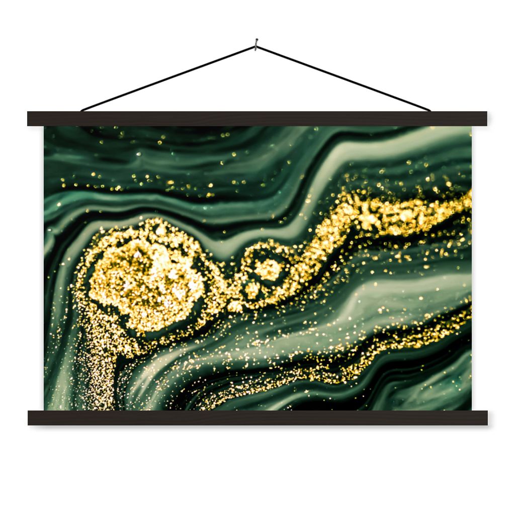 MuchoWow Textilposter Marmor - Gold - Glitter - Grün - Marmoroptik - Luxus 150x100 cm mit schwarzem Rahmen - Schlafzimmer