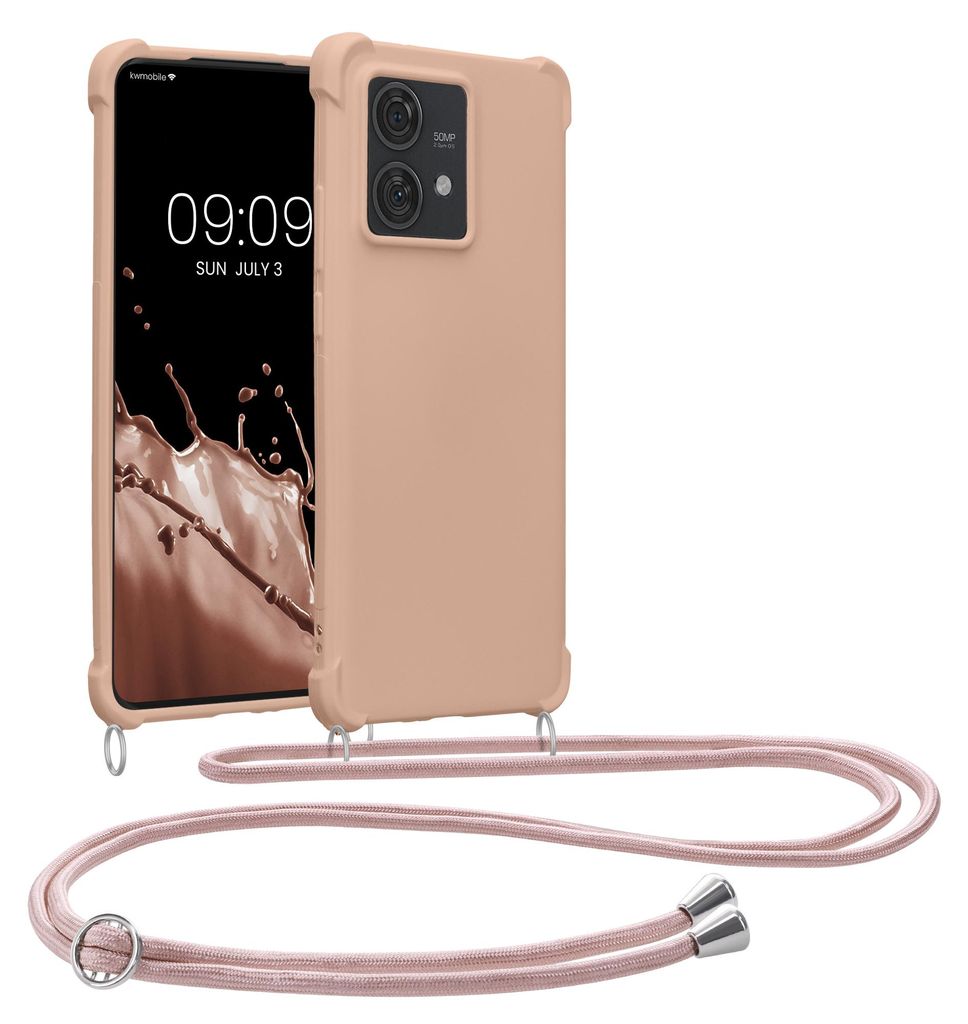 kwmobile Necklace Case kompatibel mit Motorola Edge 40 Neo Hülle - Cover mit Kordel zum Umhängen - Silikon Schutzhülle Coconut Swirl